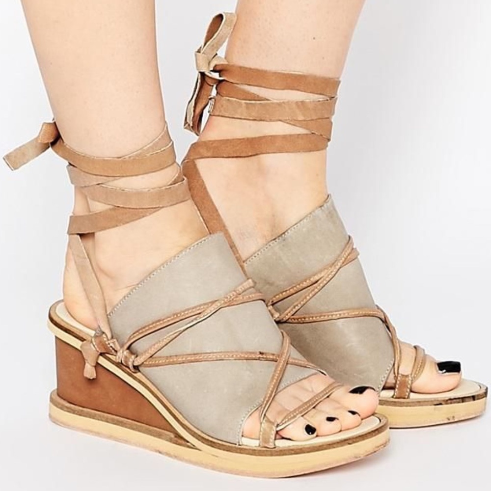 FREE PEOPLE Bowery Lace-up Ankle Tie Wedge Sandal